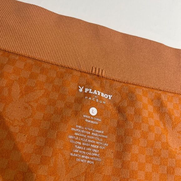 Playboy by Pacsun L Checkered Orange Extra Short Bike Shorts - Picture 4 of 6